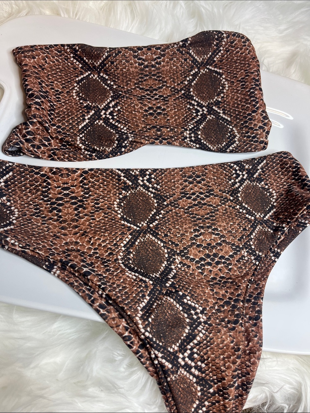 Brown Snake Print Bandeau Bikini Set - Picture 7 of 7